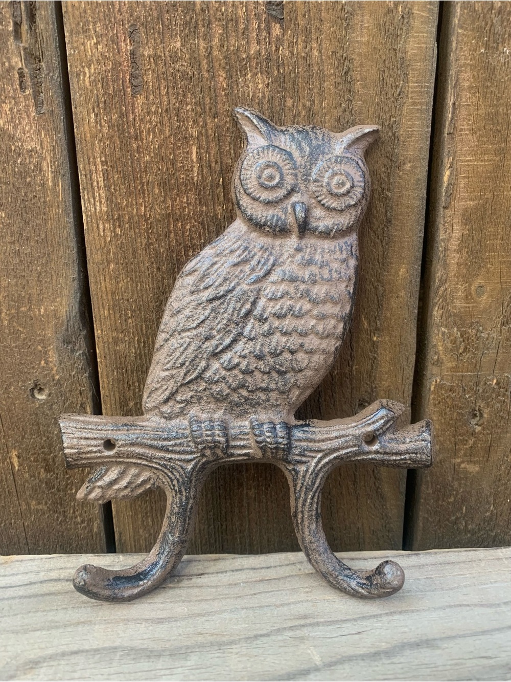 Decorative Cast Iron Owl Wall Hook in Antique Brown